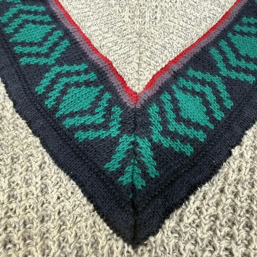 Michael Gerald Vintage Collegiate V-Neck Knit Sweater Geo Border Mens Medium